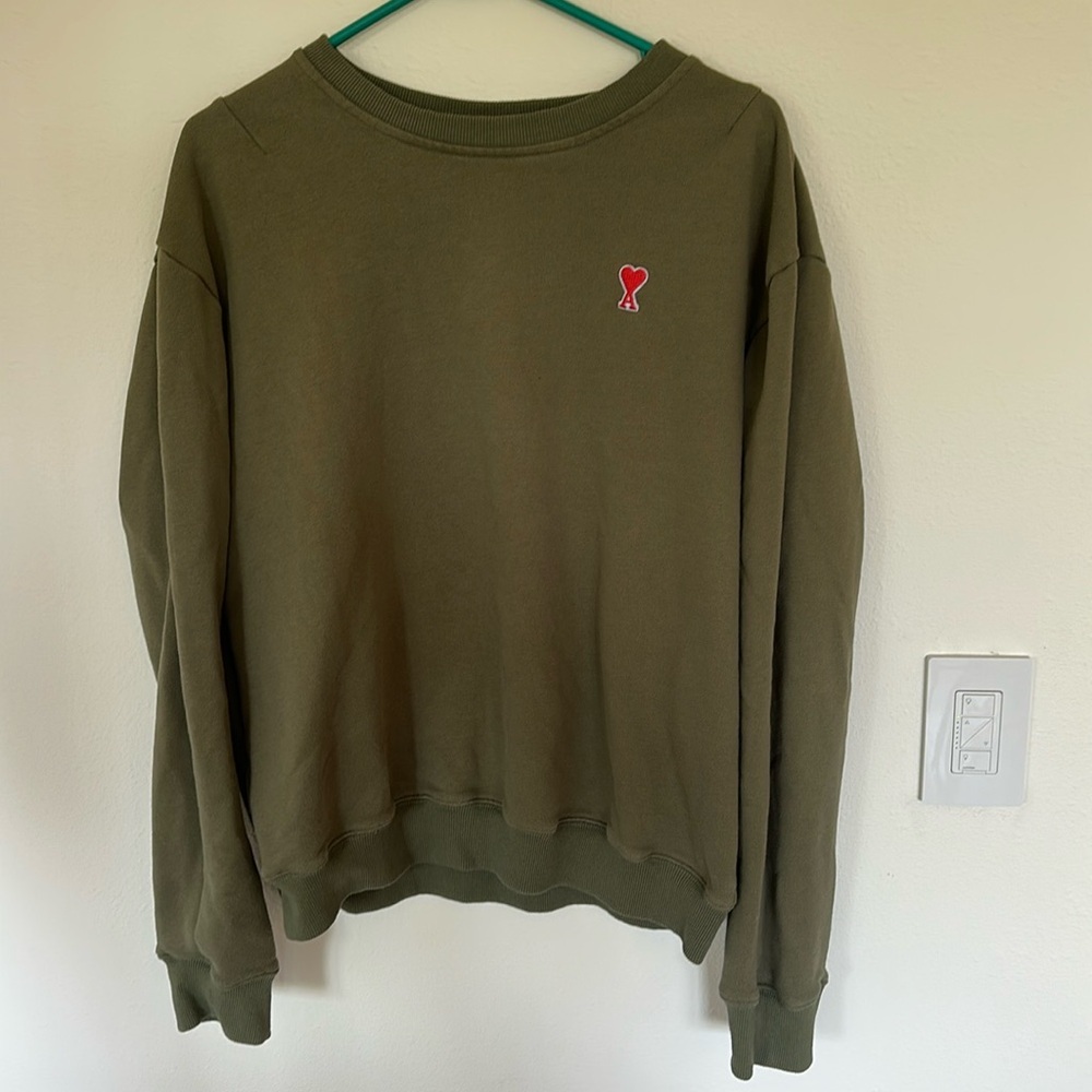 Ami Paris Ami de Coeur Army Green Sweatshirt – Fall Staple – Size XL - Picture 1 of 8